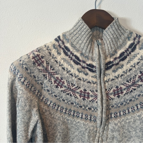 Vintage Tiara Cotton Full Zip Mock Neck Fair Isle Sweater Cottagecore - Picture 2 of 7